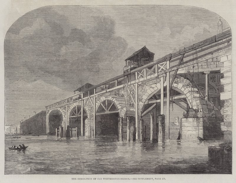 The Demolition of Old Westminster-Bridge by English School