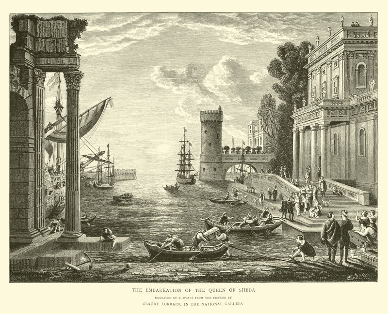 The Embarkation of the Queen of Sheba by English School