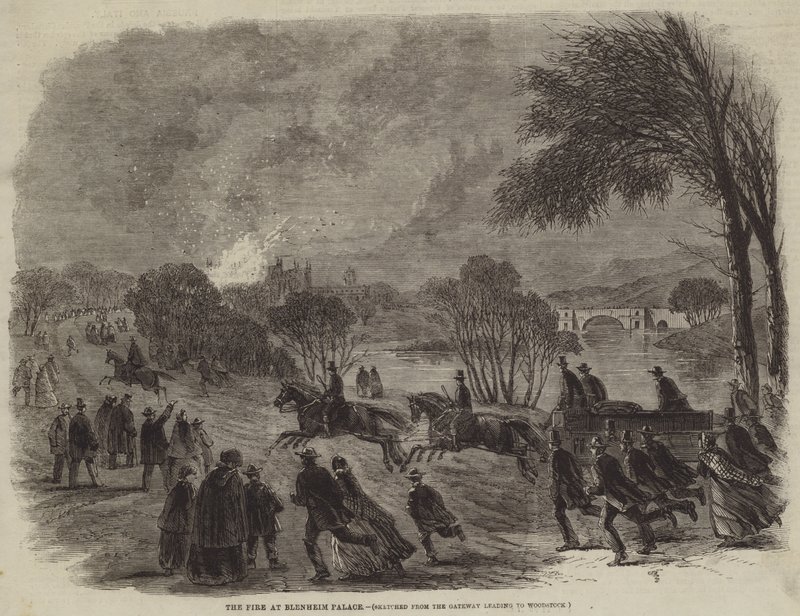 The Fire at Blenheim Palace (engraving) by English School