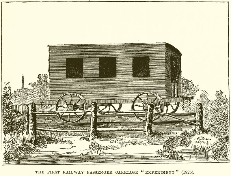 The First Railway Passenger Carriage Experiment (1825) by English School