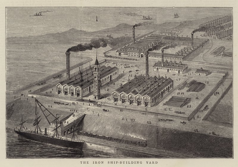The Iron Ship-Building Yard (engraving) by English School