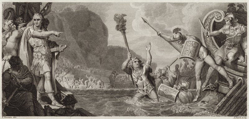 The Landing of Julius Caesar by English School
