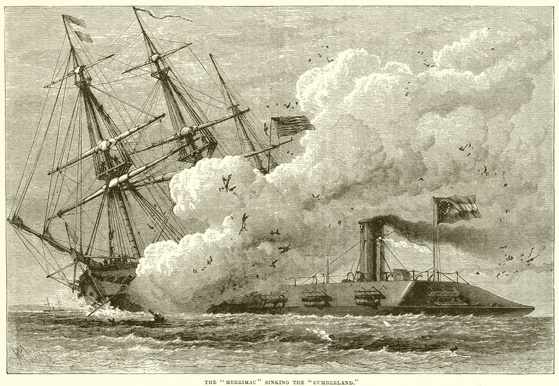 The Merrimac sinking the Cumberland by English School