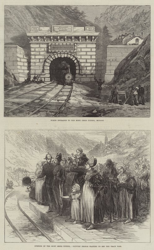 The Mont Cenis Tunnel (engraving) by English School