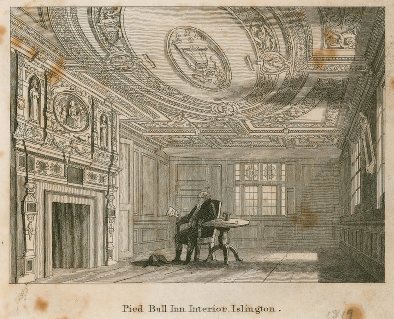 The Old Pied Bull, interior by English School