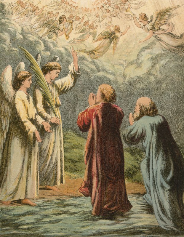 The Pilgrims crossing the river by English School