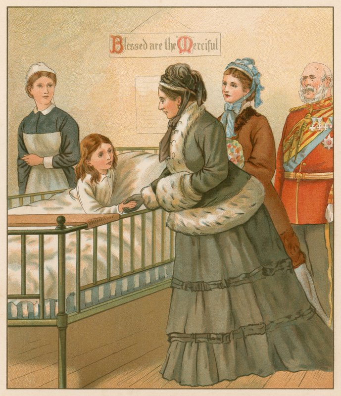 The Queen at the London Hospital by English School