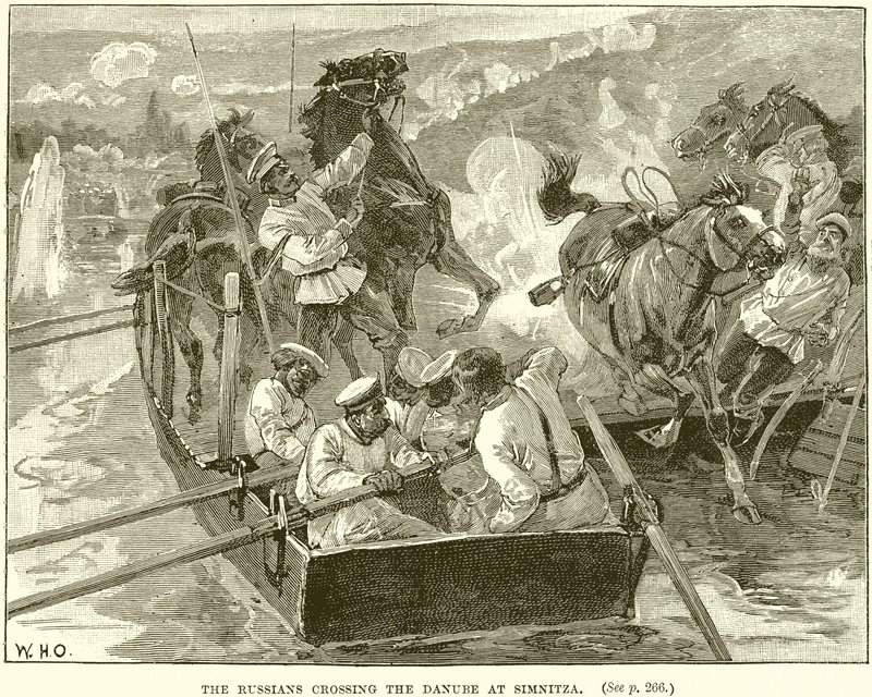 The Russians crossing the Danube at Simnitza by English School