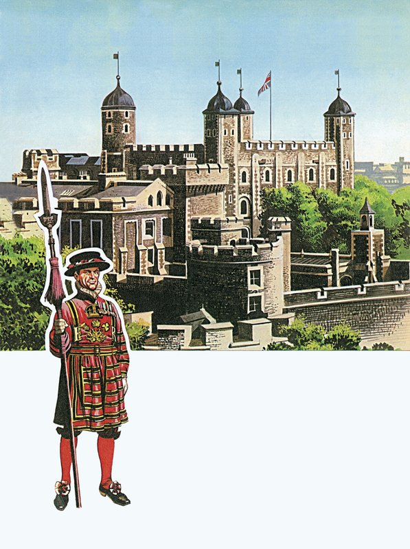 The Tower of London with Beefeater by English School