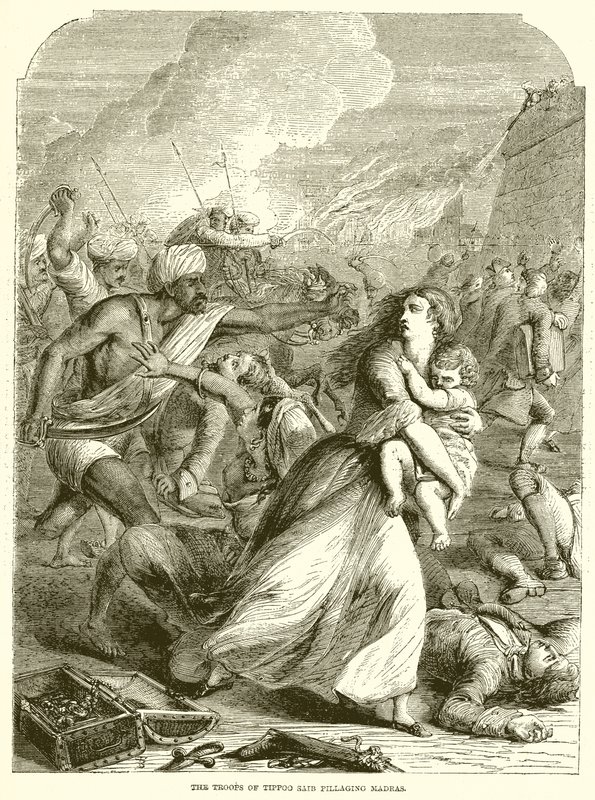 The Troops of Tippoo Saib Pillaging Madras by English School