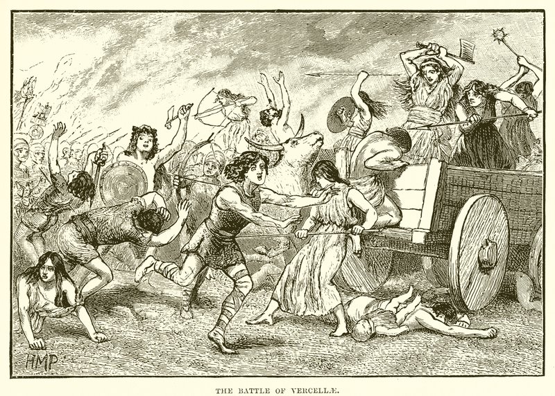 The battle of Vercellae by English School