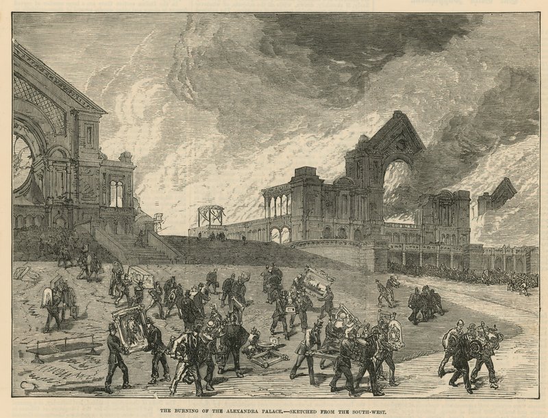 The Burning of Alexandra Palace by English School