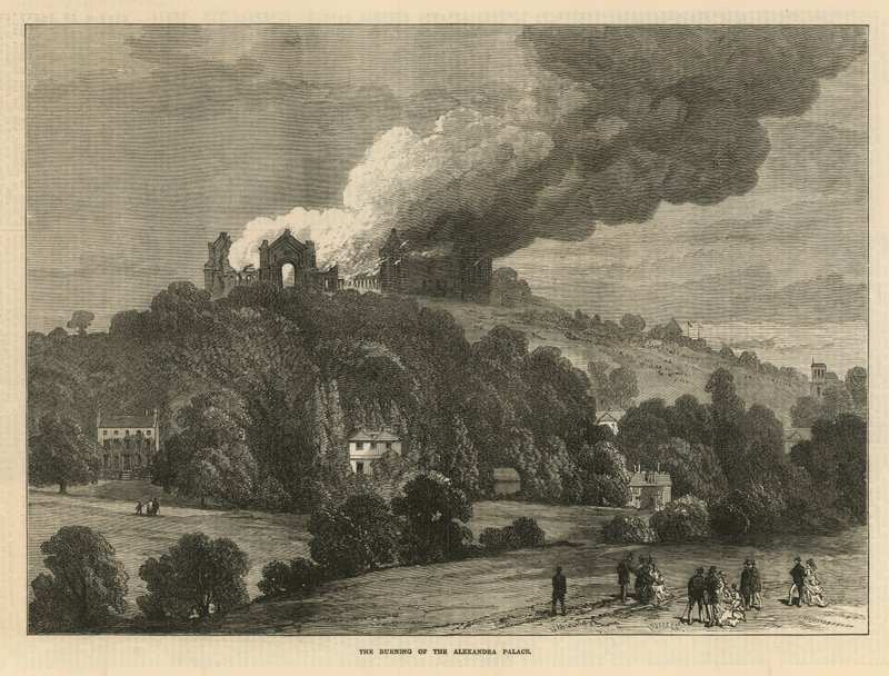The Burning of the Alexandra Palace by English School