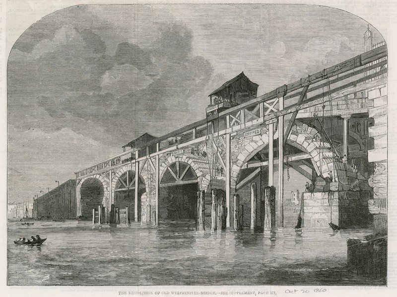 The Demolition of Old Westminster Bridge by English School