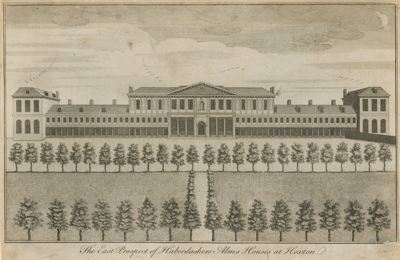 The East Prospect of Haberdashers Alms Houses by English School