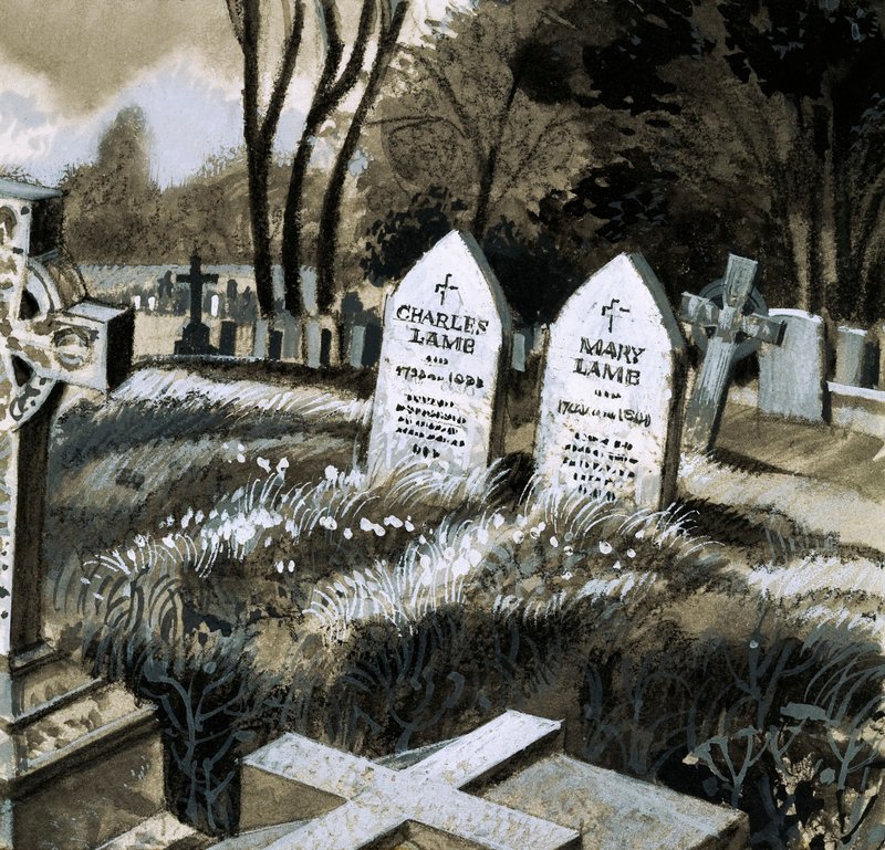 The gravestones of Charles and Mary Lamb by English School