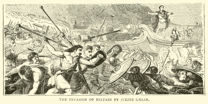 The invasion of Britain by Julius Caesar by English School