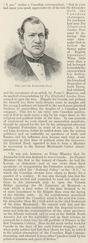 The Late Sir Alexander Galt by English School