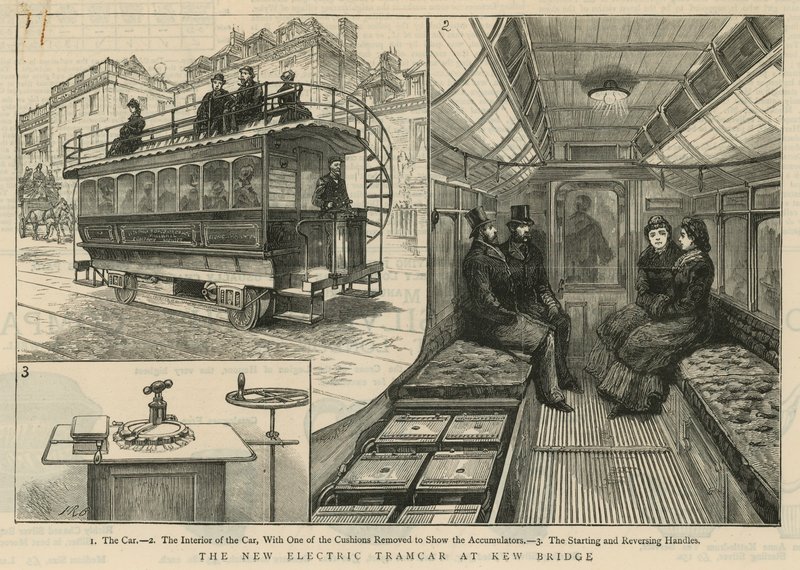 The New Electric Tramcar at Kew Bridge by English School