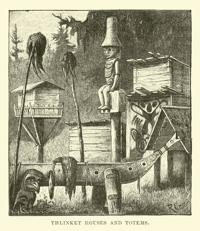 Thlinket Houses and Totems by English School