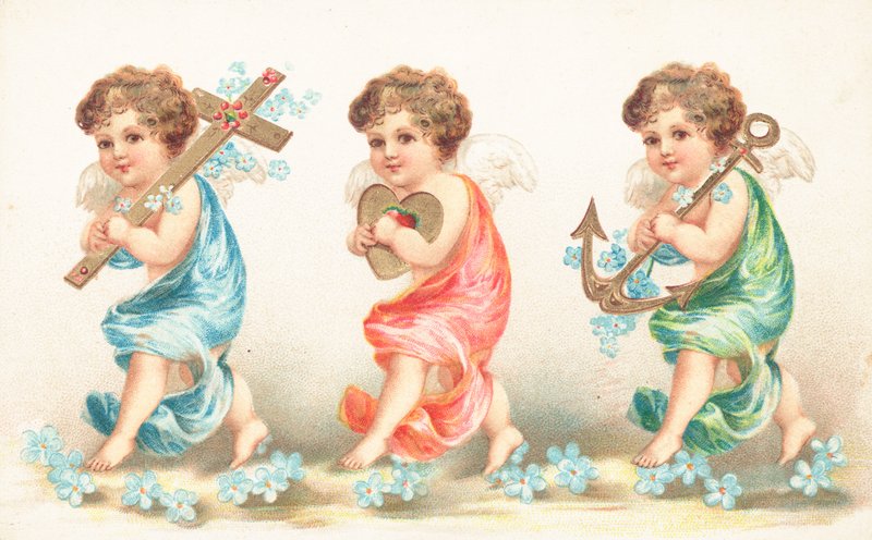 Three cherubs in a line by English School