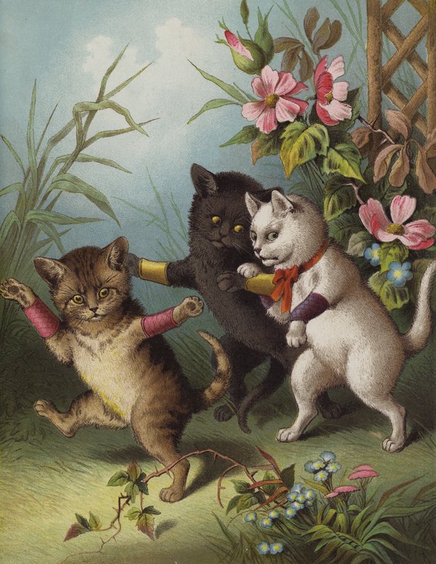 Three Little Kittens in a Garden by English School