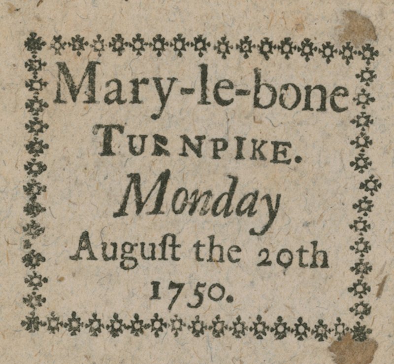 Ticket for the Mary-le-Bone Turnpike by English School