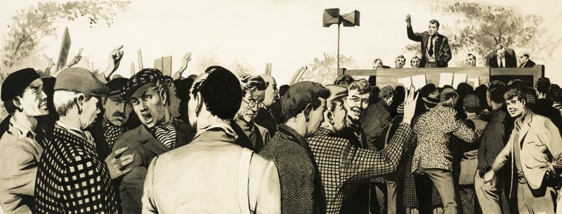 Trade unionists at an open air meeting by English School