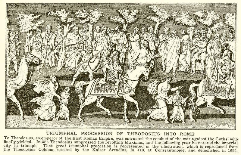 Triumphal Procession of Theodosius into Rome by English School