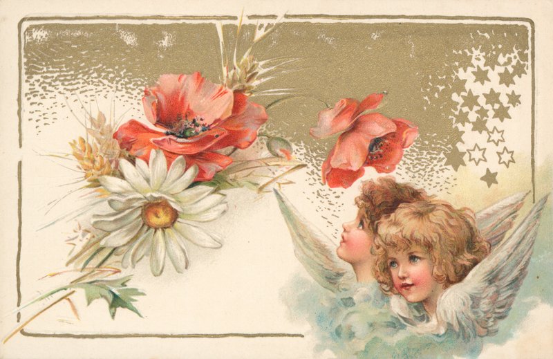 Two Cherubs on a Greeting Card by English School