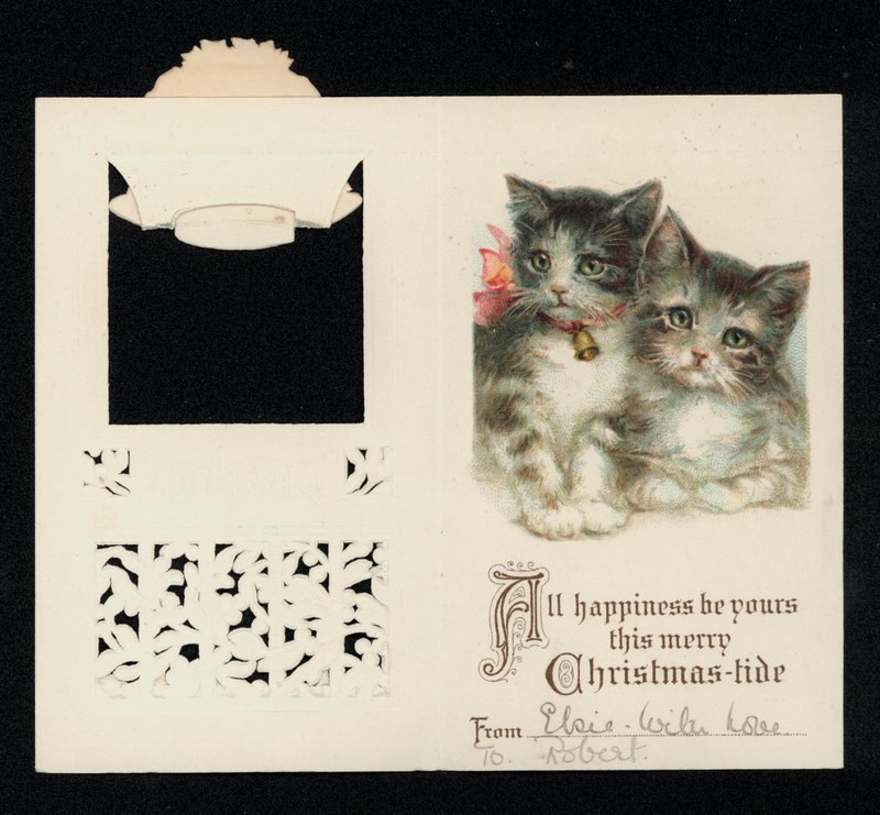 Two Kittens, Christmas Greetings Card by English School