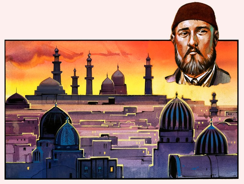 Unidentified Man and Middle Eastern City by English School