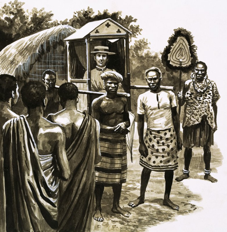 Unidentified Natives Carrying Sedan Chair by English School