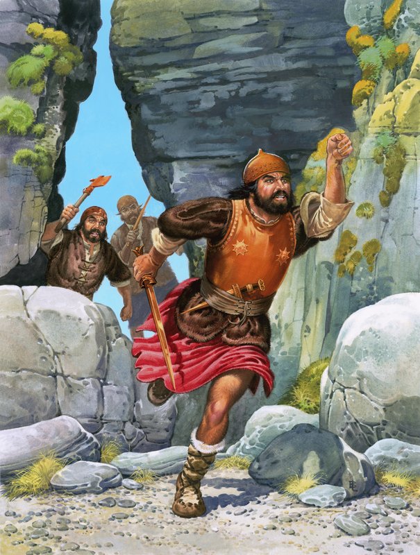 Unidentified Soldier Running Through Large Stones by English School