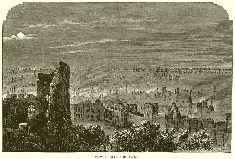 View of Dudley by night by English School