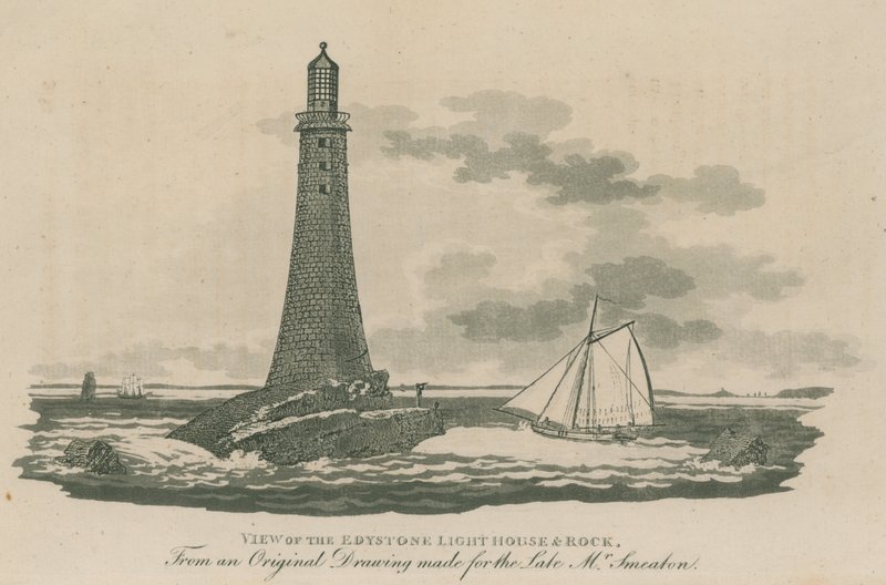 View of the Eddystone Lighthouse and rock by English School