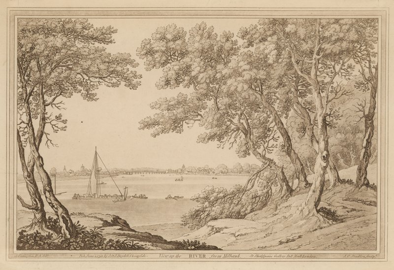 View Up the River Thames from Millbank by English School