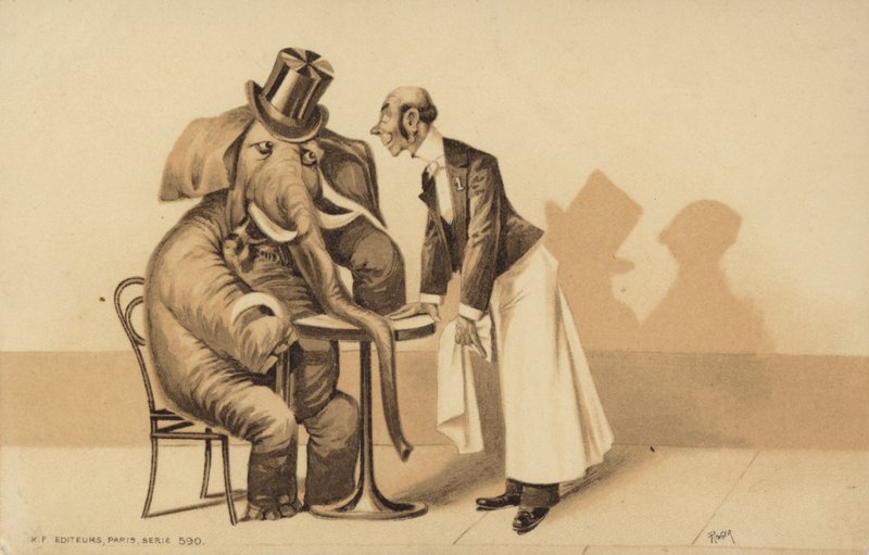 Waiter serves an elephant by English School