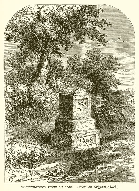 Whittingtons Stone in 1820 by English School