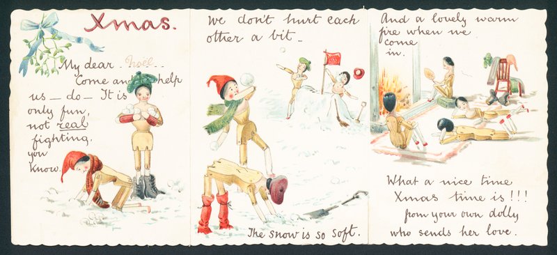 Wooden Dolls Having Snowball Fight by English School