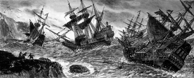 Wrecks of the Spanish Armada by English School