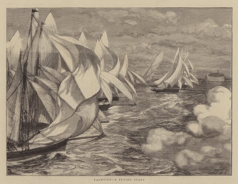 Yachting, a Flying Start (engraving) by English School
