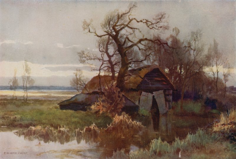Old Boat-Houses, Barton Broad by Ernest William Haslehust