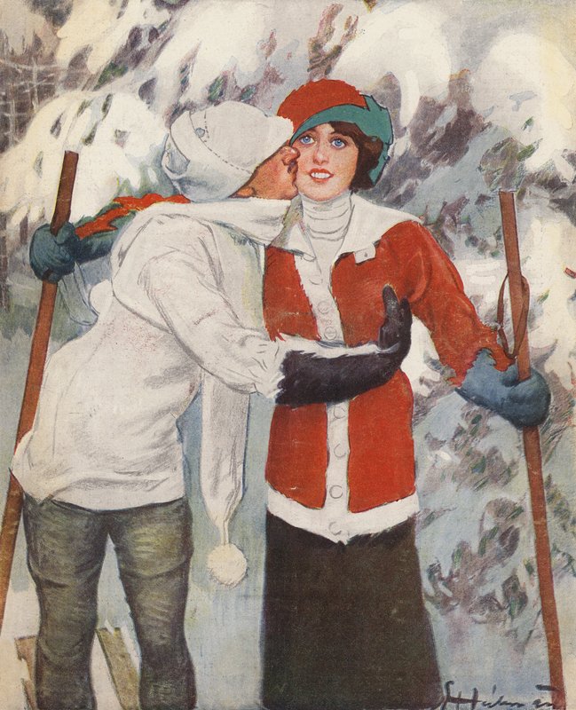 Couple Skiing in Winter by Ernst (after) Heilemann