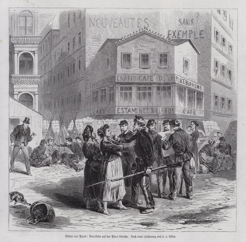 Barricade on the Place Blanche, Paris Commune by European School