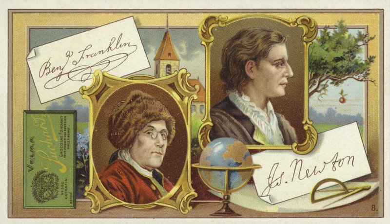 Benjamin Franklin and Isaac Newton by European School