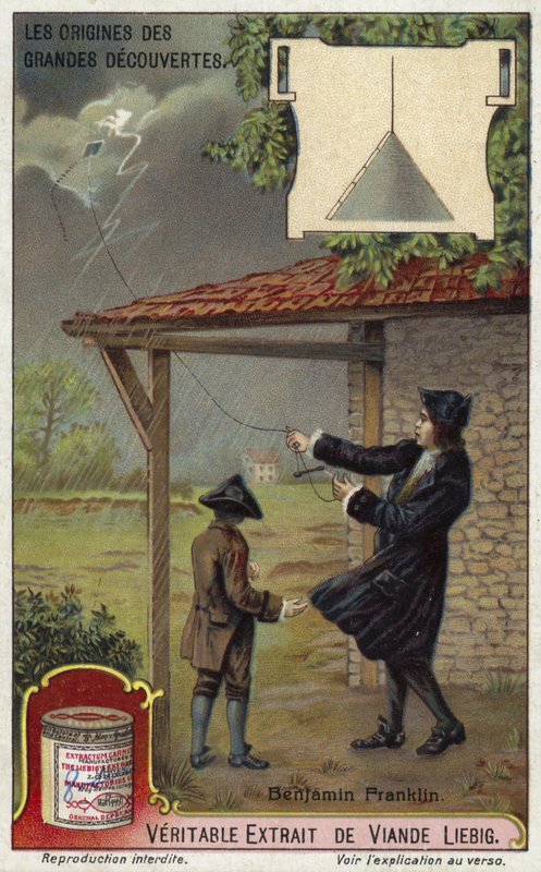 Benjamin Franklin and the lightning conductor by European School