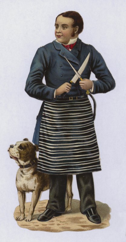 Butcher Sharpening Knife with Dog by European School