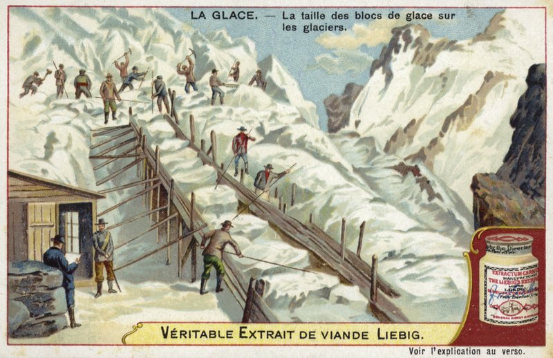 Cutting Blocks of Ice on a Glacier by European School