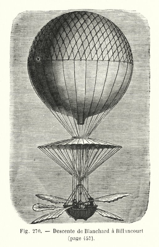 Descent of Blanchard at Billancourt (engraving) by European School